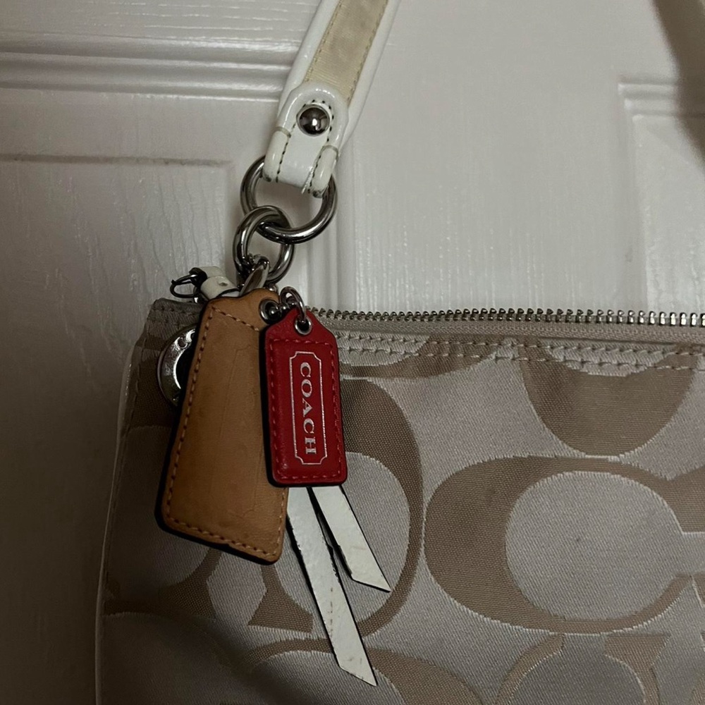 Coach Beige and White Signature Shoulder Bag